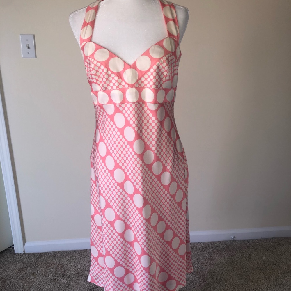 LAUNDRY new with tags all silk pink & cream halter dress- Great gift idea 🎁